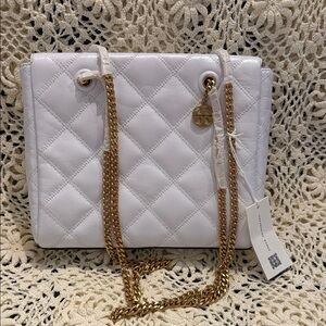 Tory Burch White Quilted Shoulder Bag with Gold Chain